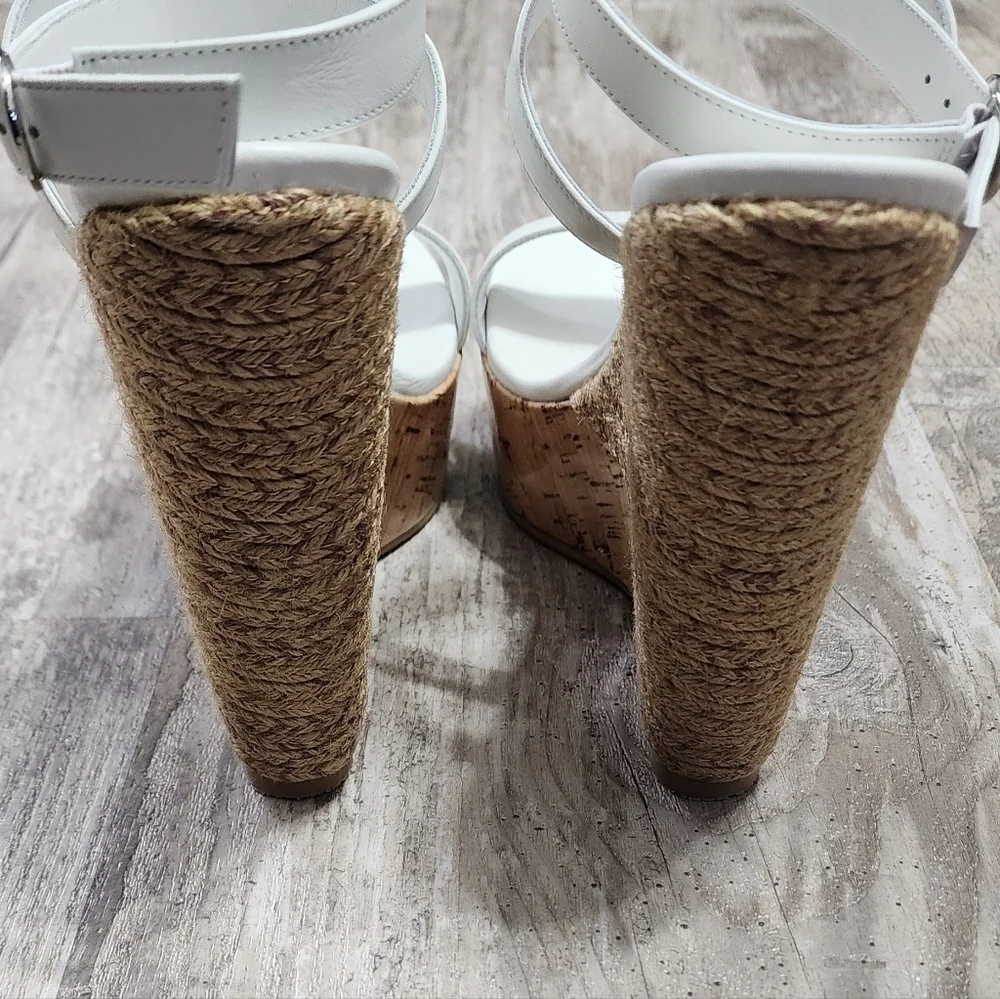 Stuart Weitzman 5050 Wedge Sandal Women's Size 10 White Natural Leather - Picture 10 of 14
